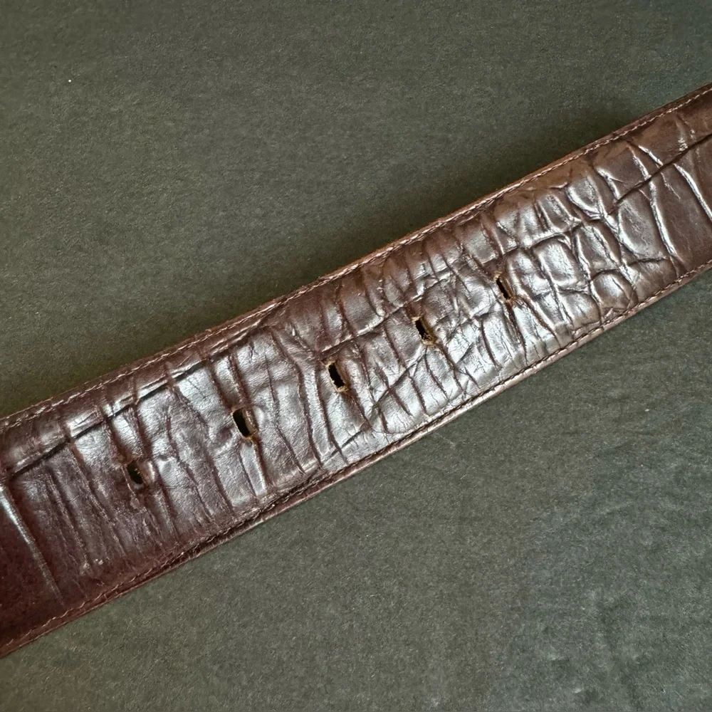 Vintage Nordstrom Brown Leather Belt Wide‎ Alligator Grain Womens Small / Medium